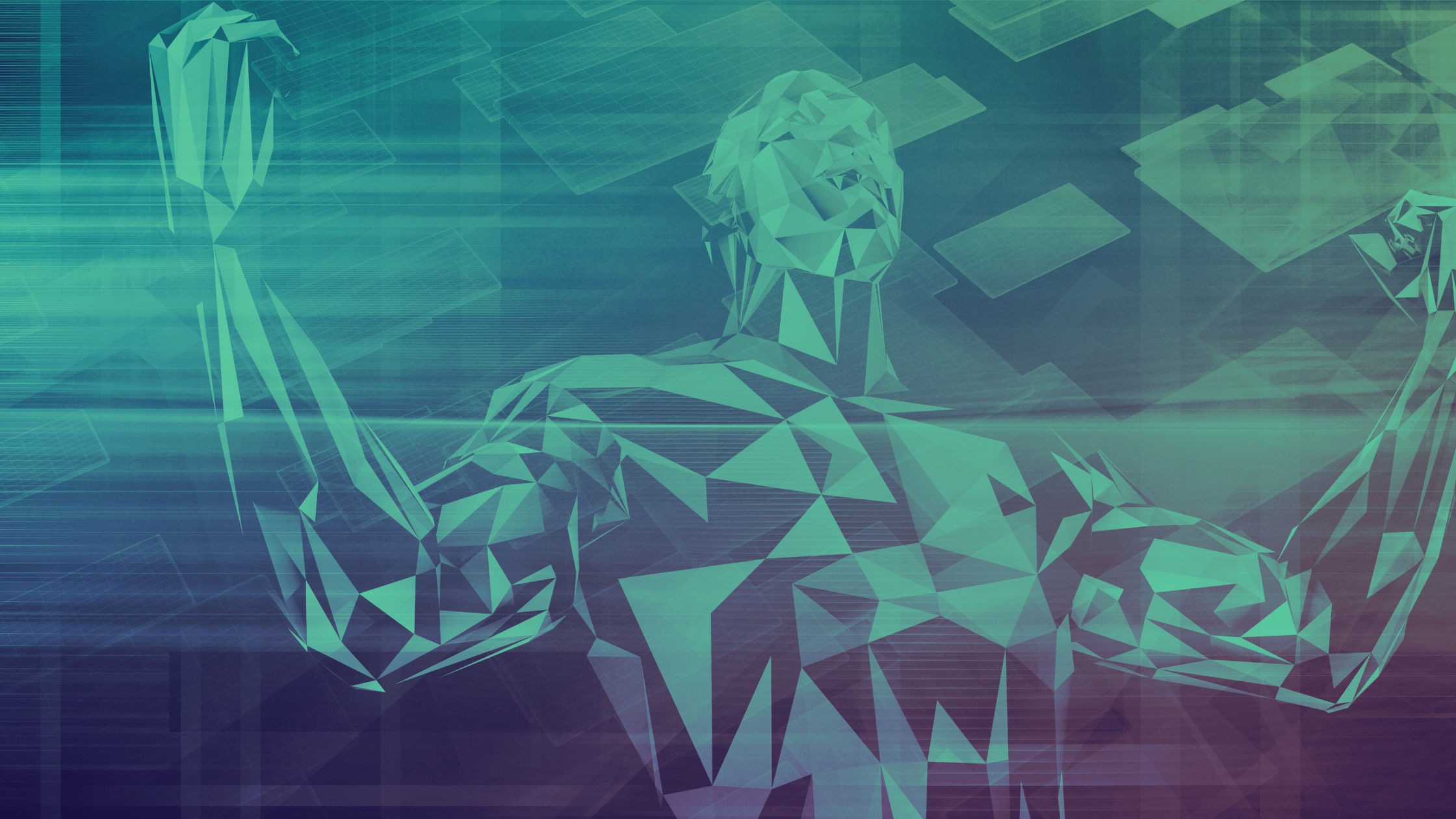 high performance abstract person with hands held high